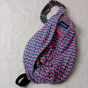 Kavu Crossbody Rope Sling Bag Backpack Pink & Blue Shamrock Canvas 5 Pockets
